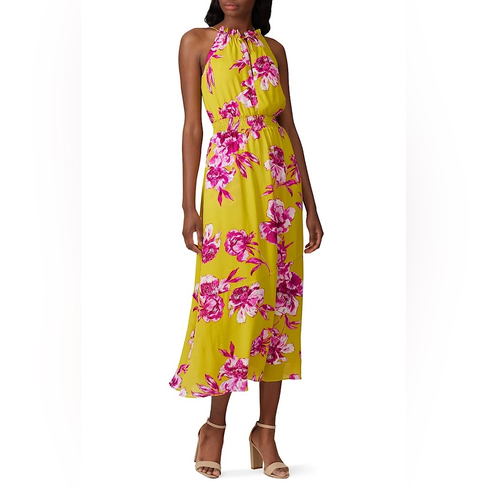 Great Jones Lime Pink Floral Blouson Dress Sz M Spring Summer Resort Beach Party